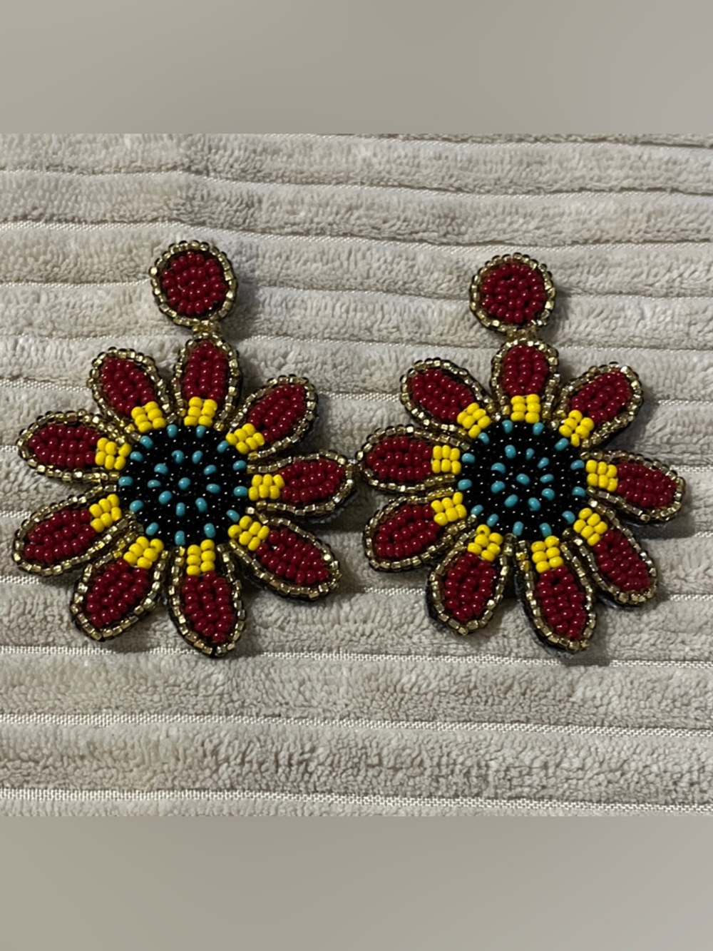 Hand-Beaded Flower Statement Earrings Made my Native Women of MX